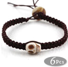 Fashion Style Howlite Skull Weaved Halloween Drawstring Bracelet with Brown Thread