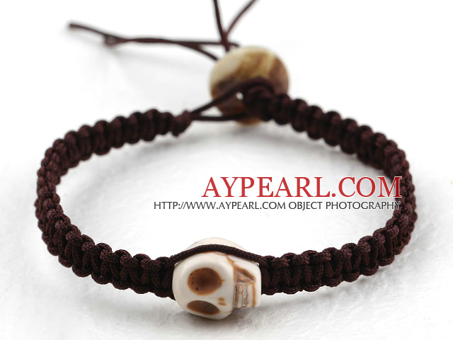 Fashion Style Howlite Skull Woven Halloween Drawstring Bracelet with Brown Thread