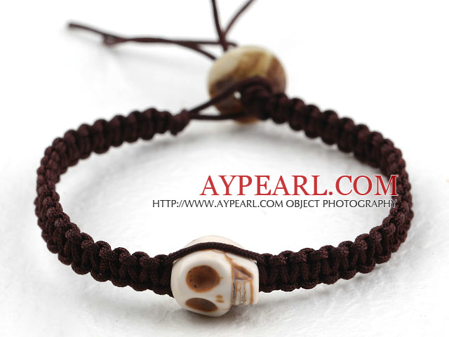 Mote Stil Howlite Skull weaved Halloween Snøring Armbånd med Brown Tråd