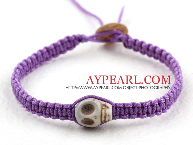 Mote Stil Howlite Skull weaved Halloween Armbånd med lilla tråd