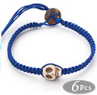 Fashion Style Howlite Skull Woven Halloween Bracelet with Dark Blue Thread