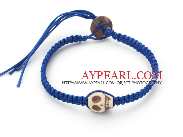 6 Pieces Fashion Style Howlite Skull Woven Halloween Bracelet with Dark Blue Thread