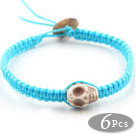 6 Pieces Fashion Style Howlite Skull Woven Halloween Bracelet with Sky Blue Thread