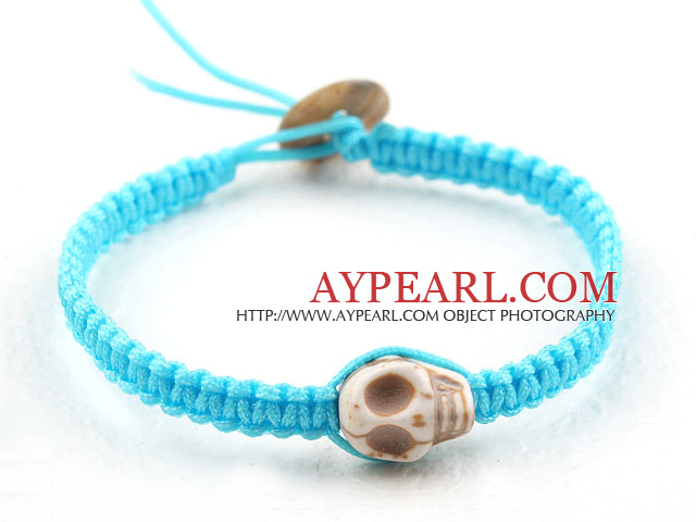 Fashion Style Howlite Skull vävt Halloween armband med Sky Blue tråd