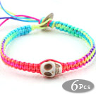 6 Pieces Fashion Style Howlite Skull Woven Halloween Bracelet with Multi Color Thread