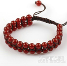 Fashion Style Two Rows 6mm Round Carnelian Beaded Weaved Drawstring Bracelet