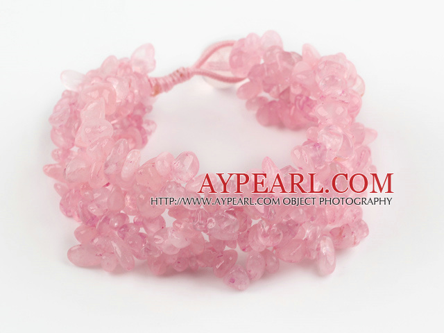 Pink Series Großer Stil Rosenquarz Fillet Chips Weaved Bracelet