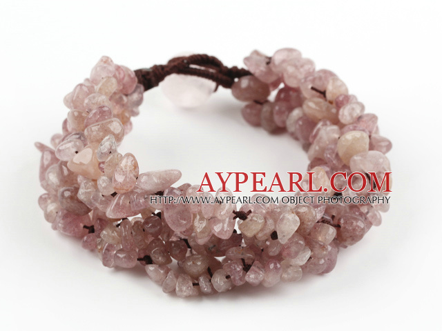 Großer Stil Strawberry Quartz Fillet Chips Weaved Bracelet