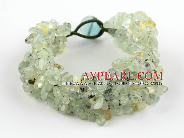 Green Series Wide Style Green Rutilated Quartz Fillet Chips kudottu Rannekoru