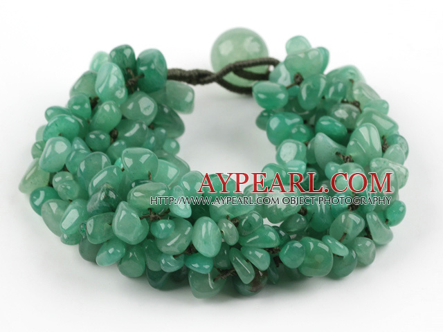 Green Series Wide Style Aventurine Fillet Chips Woven Bracelet