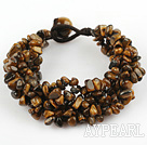 Brown Series Wide Style Tiger Eye Fillet Chips Woven Bracelet