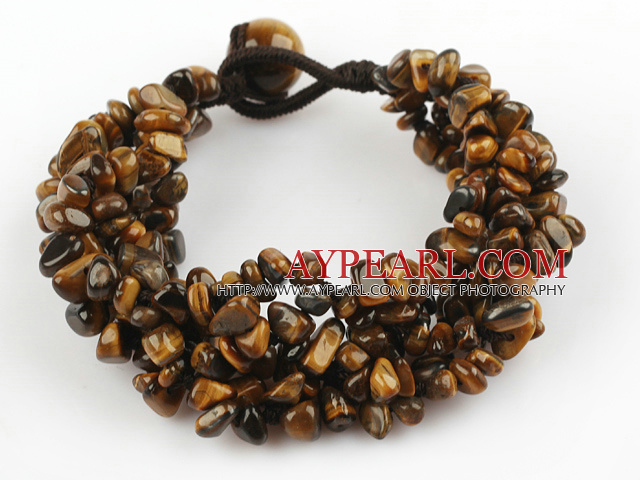 Brown Series Wide Style Tiger Eye Fillet Chips Woven Bracelet