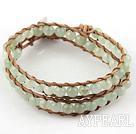 6mm runde Serpentine Jade Wrap Bangle Bracelet med Lærsnøre med Metal Clasp