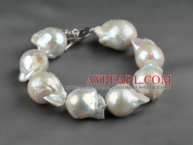 Big stil 12 * 18mm Natural Nucleus Pearl armbånd med hjerte form Toggle Clasp