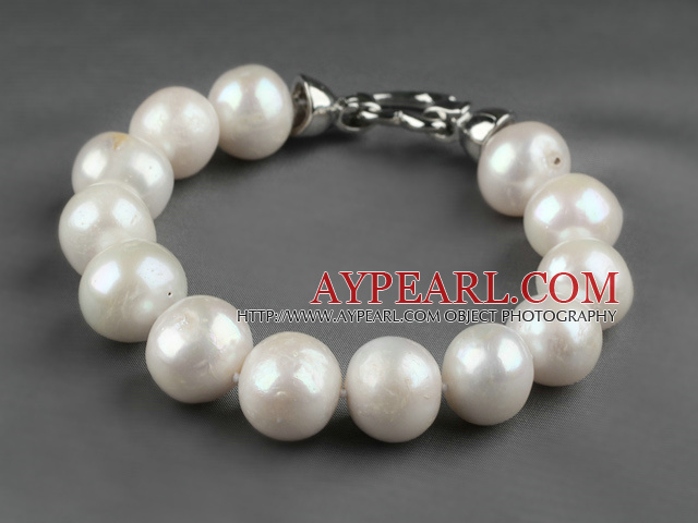 12-14mm Round Natural White Freshwater Pearl Beaded Bracelet