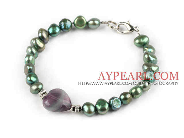 Peacock Freshwater Pearl and Fluorite Bracelet with Lobster Clasp