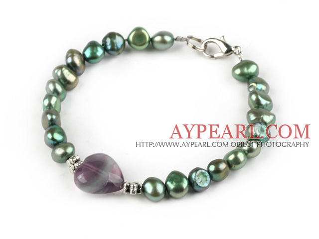 Perles d'eau douce Bracelet Fluorite Peacock et avec mousqueton