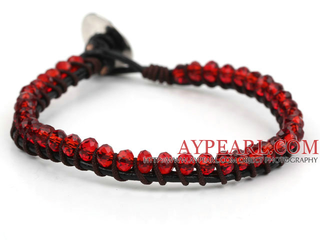Fashion Style à facettes cristal rouge Bracelet en cuir avec fermoir en métal