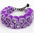 Fashion Style Clear Crystal and Purple Velvet Ribbon Woven Bold Bracelet with Extendable Chain