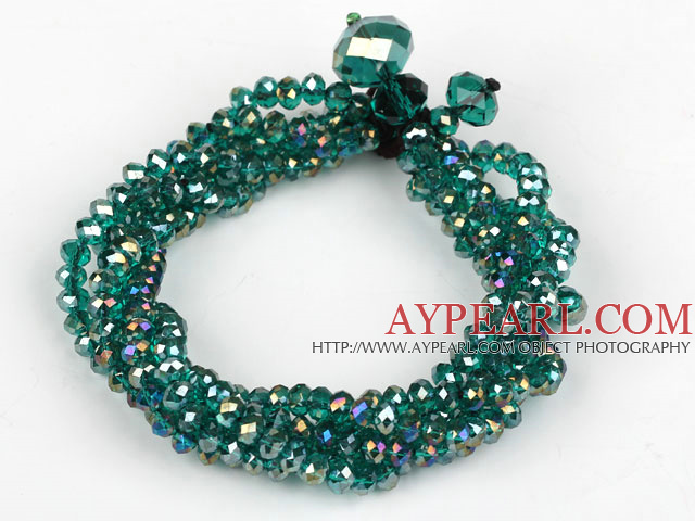 Multi Strands Faceted Green with Colorful Crystal Bracelet