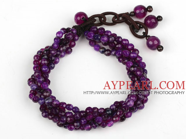 Multi Strands 4mm Faceted Purple Agate Beaded Bracelet