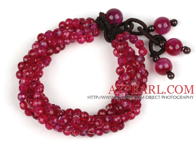 Multi Strands 4mm Faceted Rose Pink Agate Beaded Bracelet