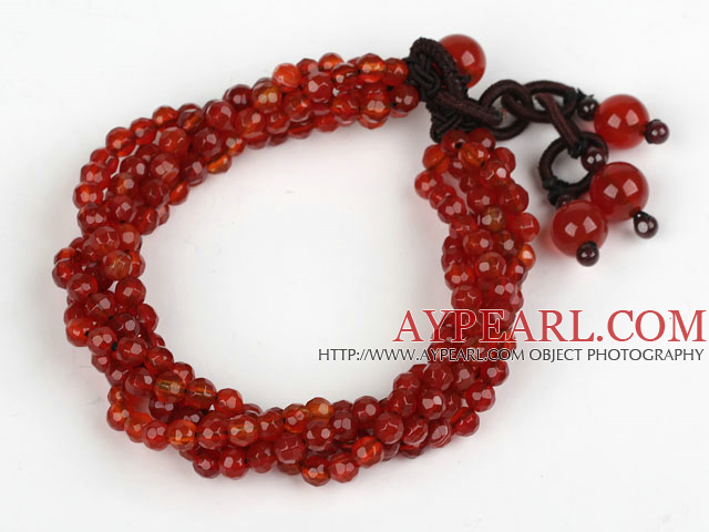 Multi Strands 4mm Faceted Red Carnelian Agate Beaded Bracelet