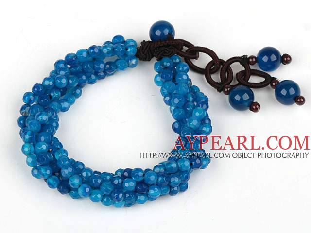 Multi Strands 4mm Fasett blå agat pärlstav armband