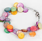 Multi Strand Assorted Multi Color Shell Bracelet with Silver Color Wire