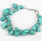 Multi Strand Assorted Turquoise Bracelet with Silver Color Wire