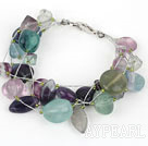 Multi Strand Rainbow Fluorite Bracelet with Silver Color Wire