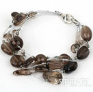 Multi Strand Smoky Quartz Armbånd med Silver Color Wire