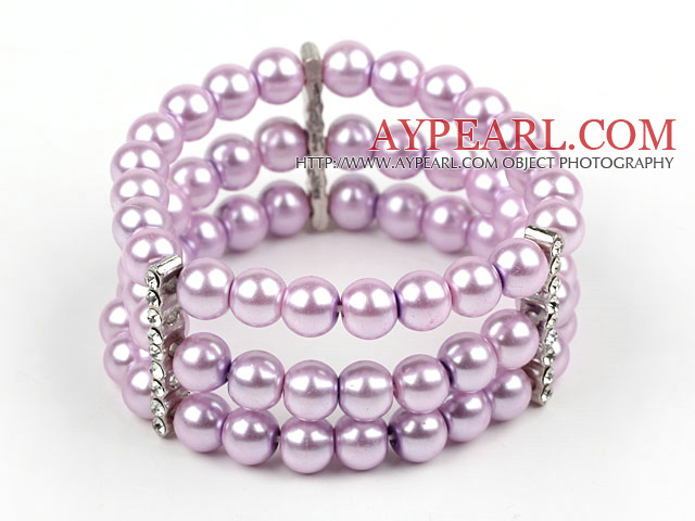 Multi Strands Purple Shell Beads Stretch Bangle Bracelet with Rhinestone