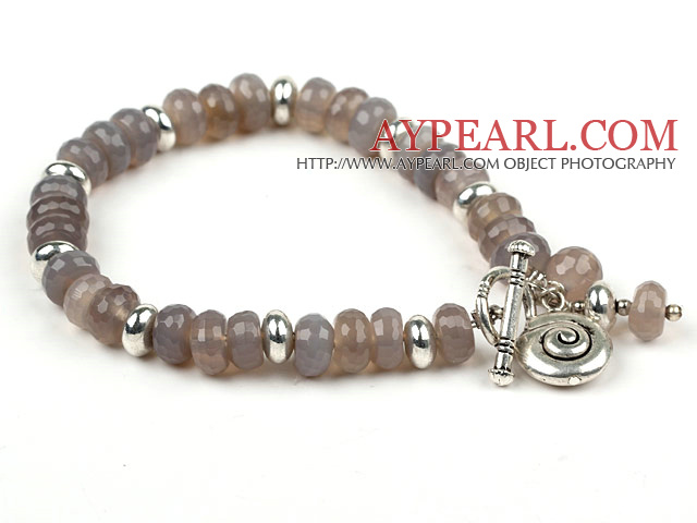 Classic Design Faceted Grau Agate Stretch Armreif