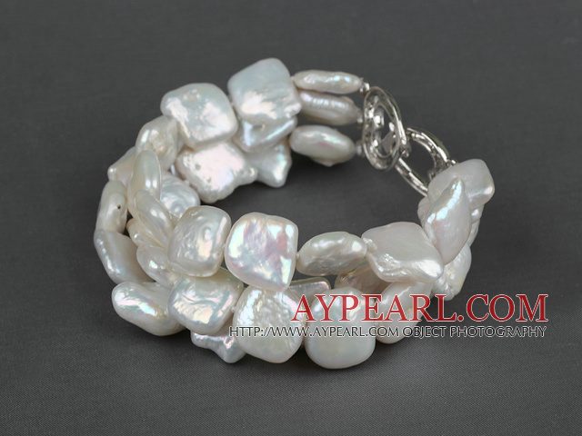 Three Strands White Square Shape Rebirth Pearl Bracelet