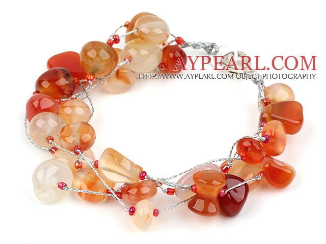 Multi Strands Natural Color Agate Armband med silver färg Wire