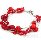 Multi Strands Assorted Red Coral Bracelet with Silver Color Wire