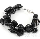 Wholesale Multi Strands Assorted Black Agate Bracelet with Silver Color Wire