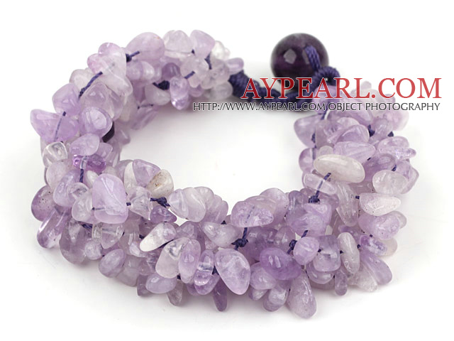 Fet stil multi Strands Purple Jade Chips flettet armbånd