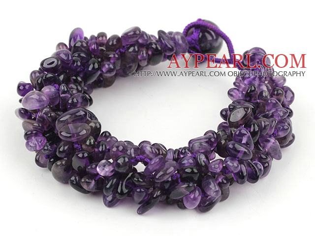 Fet stil Multi Strands Amesthyst Chips vävt armband