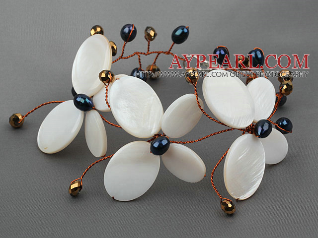 Elegant Style Betterfly Shape White Shell and Pearl Crystal Bracelet