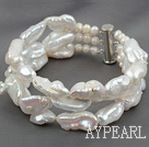 Three Strands Big Style White Rebirth Pearl Bracelet