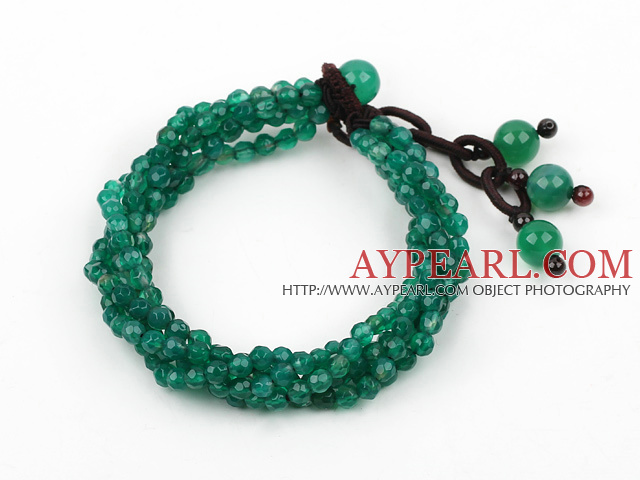 Mulit Strands Faceted 4mm Green Agate Bracelet