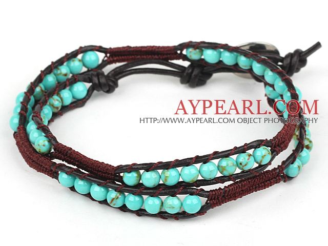 New Design to rader Truquoise og lær Wrap Bangle Bracelet