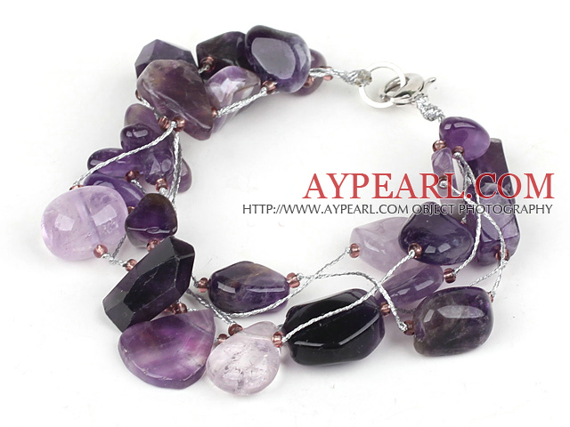 Multi Strands Assorted Amethyst Bracelet with Silver Wire