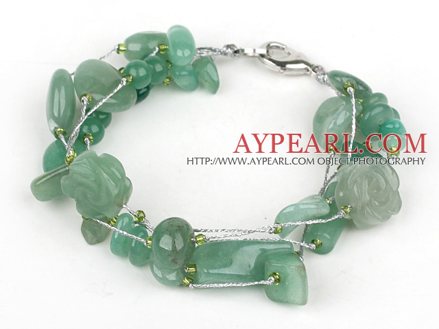Multi Strands Assorted Aventurine Bracelet with Silver Wire