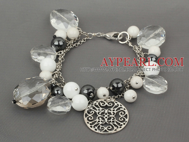 Assorted White Series Clear Crystal and Tungsten Steel Stone White Porcelain Stone Bracelet
