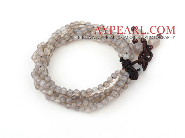 4mm Multi Strand Faceted Gray Agate Bold Style Bracelet