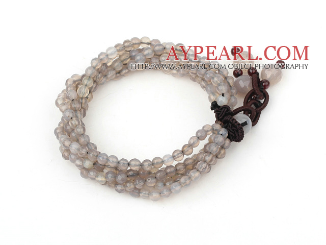 4 χιλιοστά πολλαπλών σκέλος πολύπλευρη Gray Agate βραχιόλι Bold Στυλ