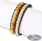 Trendy design simple 2 pièces Single Strand Roung Topaz perlé Bracelet en cuir